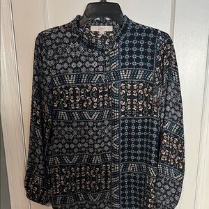 LOFT Black and White Patterned Blouse